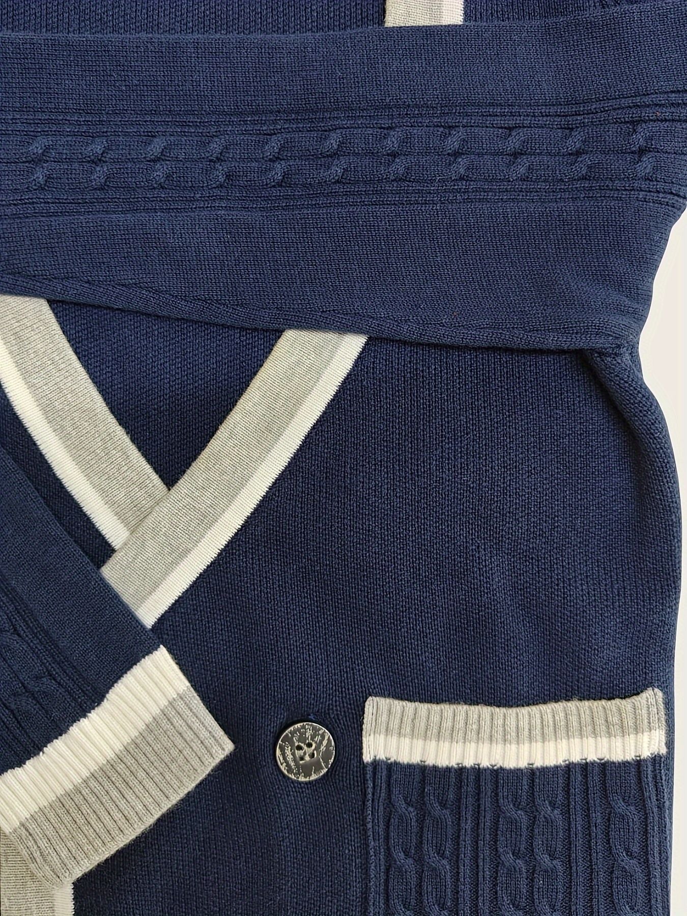 SW015 Cotton Rich Kids V-Neck Long sleeve Button Cardigan, Boys and Girls School Uniform Knitwear, Navy Blue, Size 120