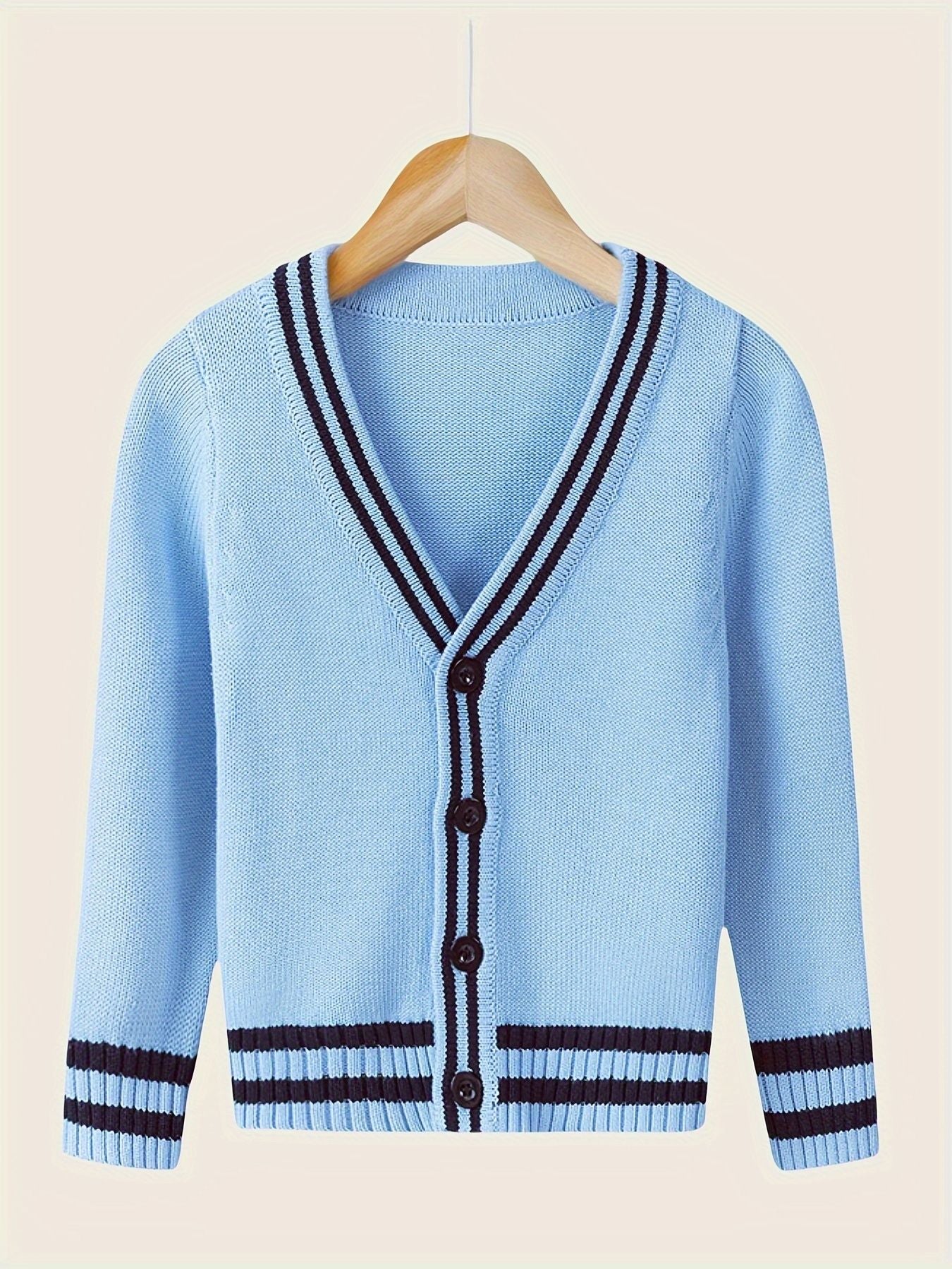 SW017 100% Cotton Kids V-Neck Long sleeve Button Cardigan, Boys and Girls School Uniform Knitwear, Steel Blue, Size 110