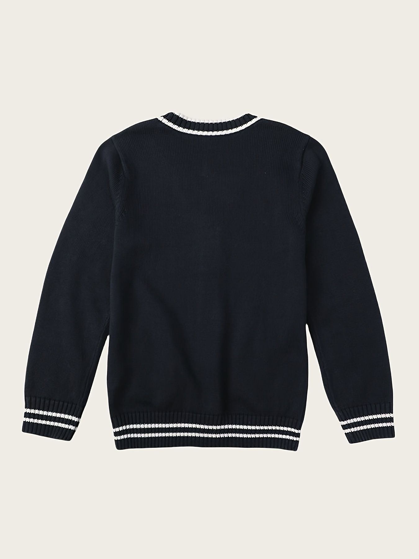 SW019 100% Cotton Kids V-Neck Long sleeve Button Cardigan, Boys and Girls School Uniform Knitwear, Navy Blue, Size 120