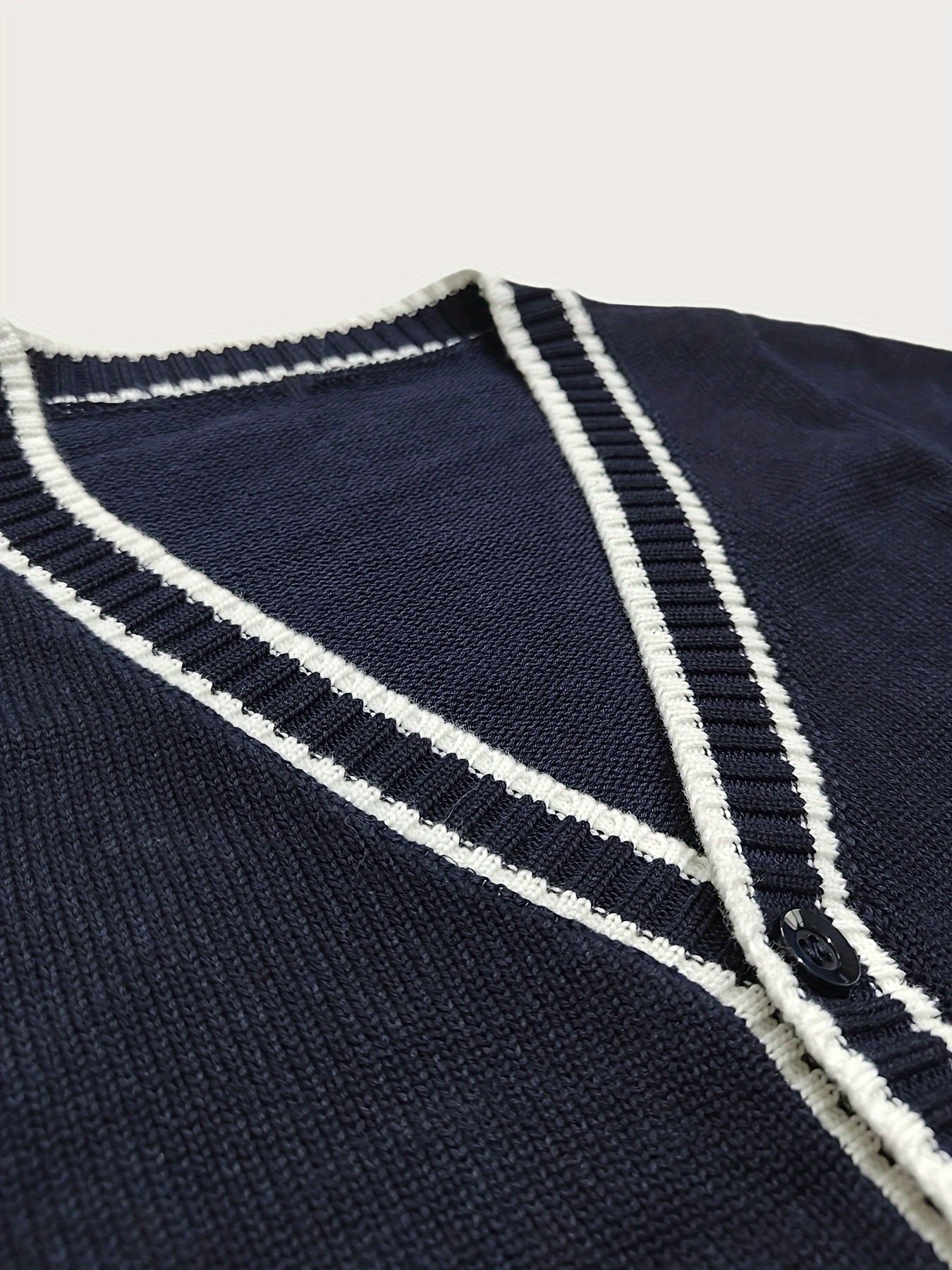 SW019 100% Cotton Kids V-Neck Long sleeve Button Cardigan, Boys and Girls School Uniform Knitwear, Navy Blue, Size 120