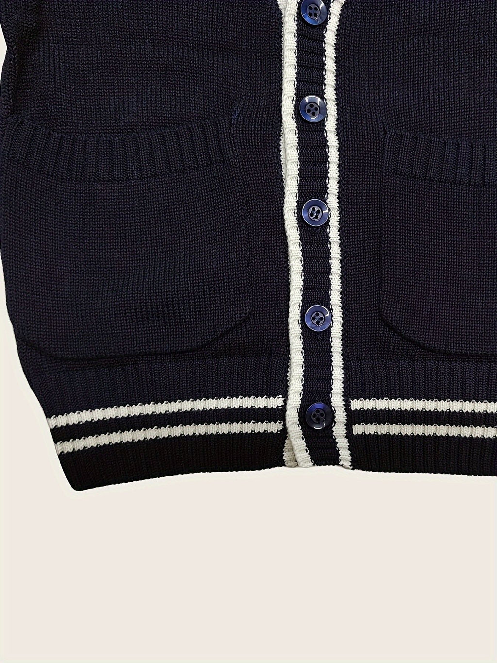 SW019 100% Cotton Kids V-Neck Long sleeve Button Cardigan, Boys and Girls School Uniform Knitwear, Navy Blue, Size 120
