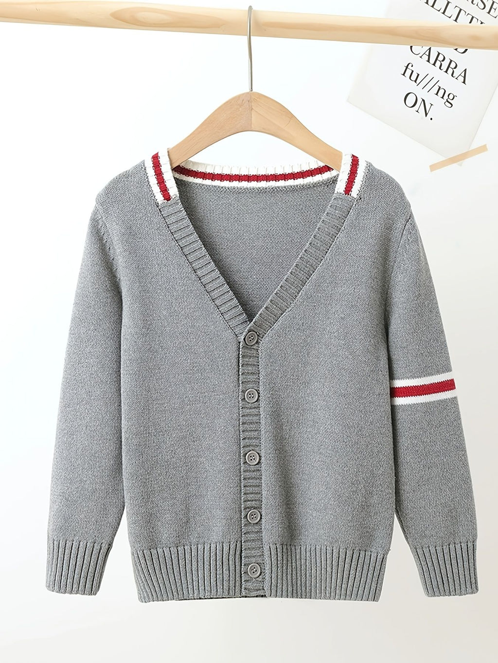 SW022-GR 100% Cotton Kids V-Neck Long sleeve Button Cardigan, Boys and Girls School Uniform Knitwear, Gr, Size 110