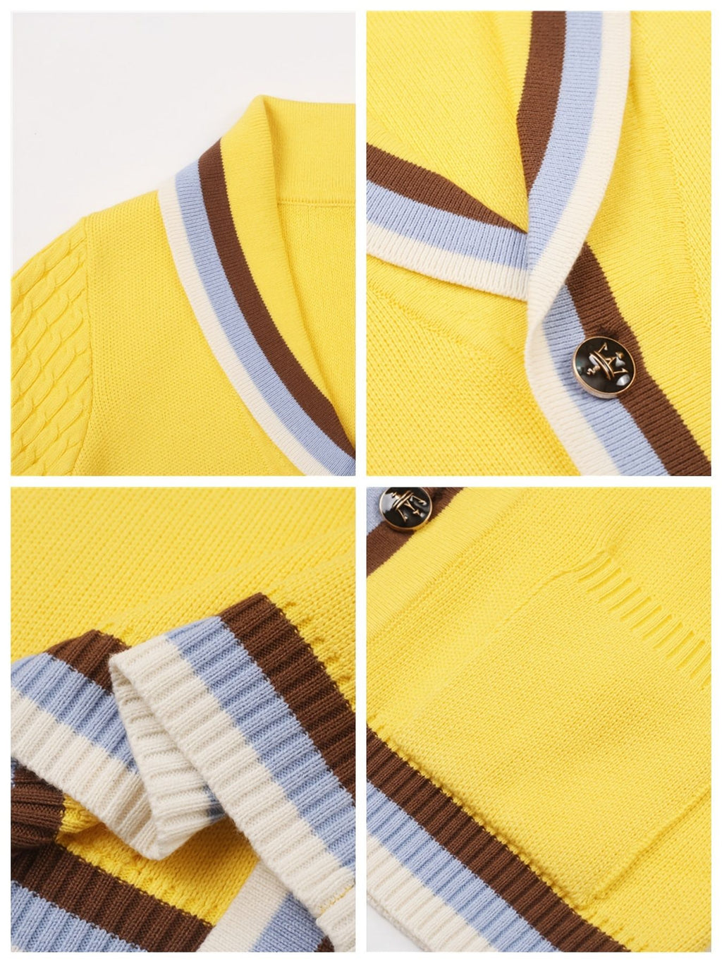 SW025 Cotton Rich Kids V-Neck Long sleeve Button Cardigan, Boys and Girls School Uniform Knitwear, Yellow, Size 110