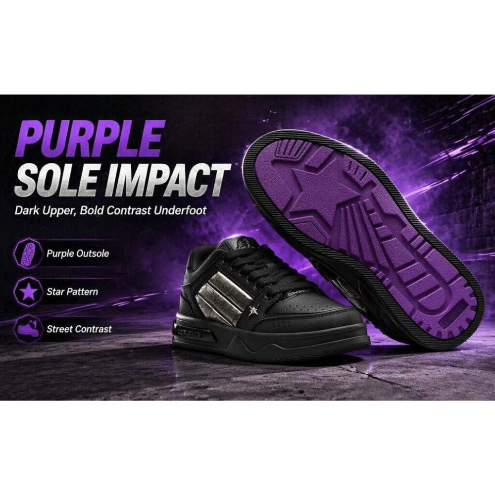 Black Metal Star Skate Shoes for Men Women, Black Purple Contrast Sole Platform Sneakers, Vintage Streetwear Mid Top Casual Walking Shoes AU Men Size 6