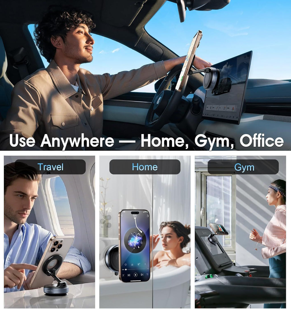 Magnetic Car Phone Holder 360 Vacuum Suction Mount for MagSafe iPhone Android