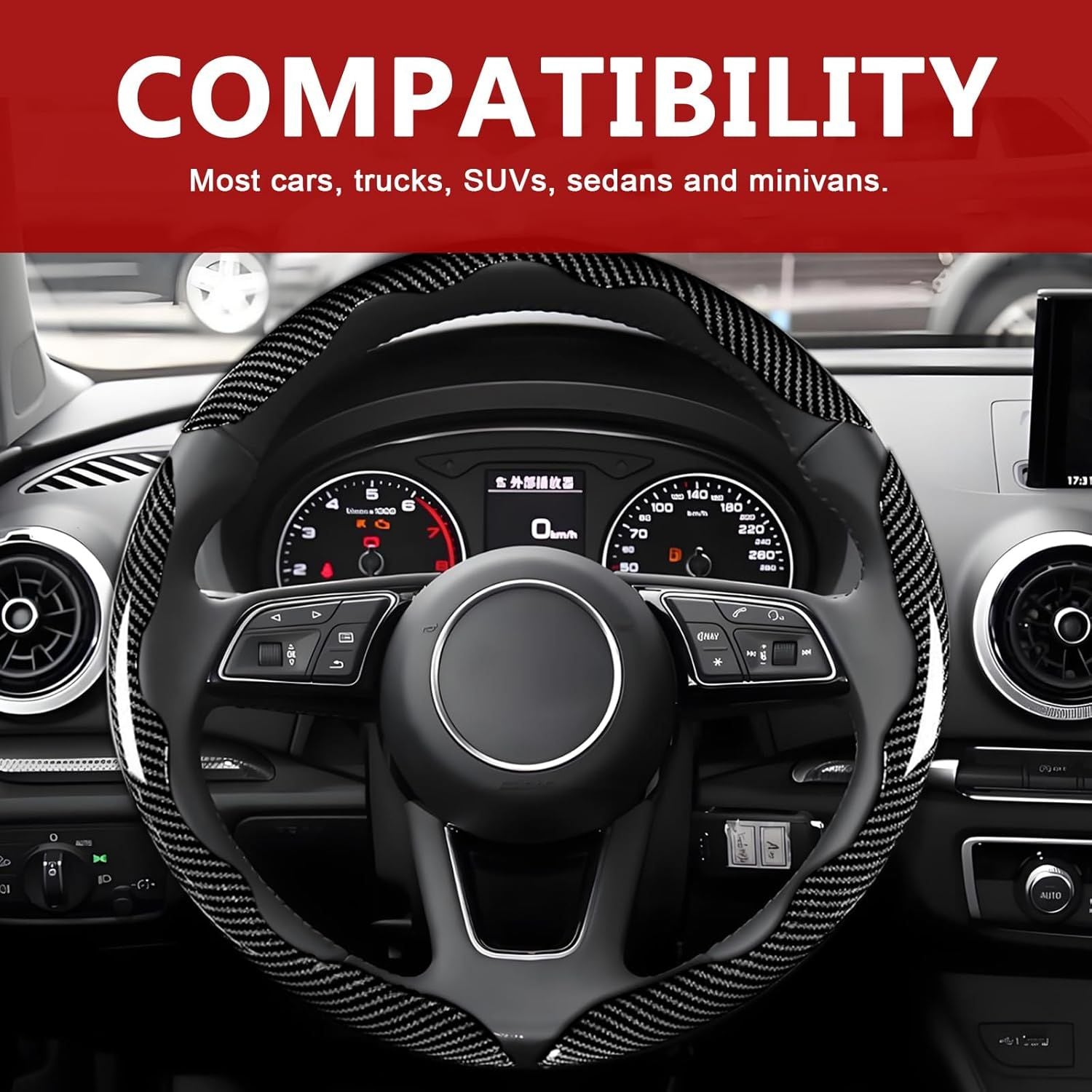 3pcs Universal Carbon Fiber Steering Wheel Cover - Anti-Slip & Segmented Design, Universal 99% Durable Steering Wheel Protector for Men and Women, Car Interior Accessory (Black)