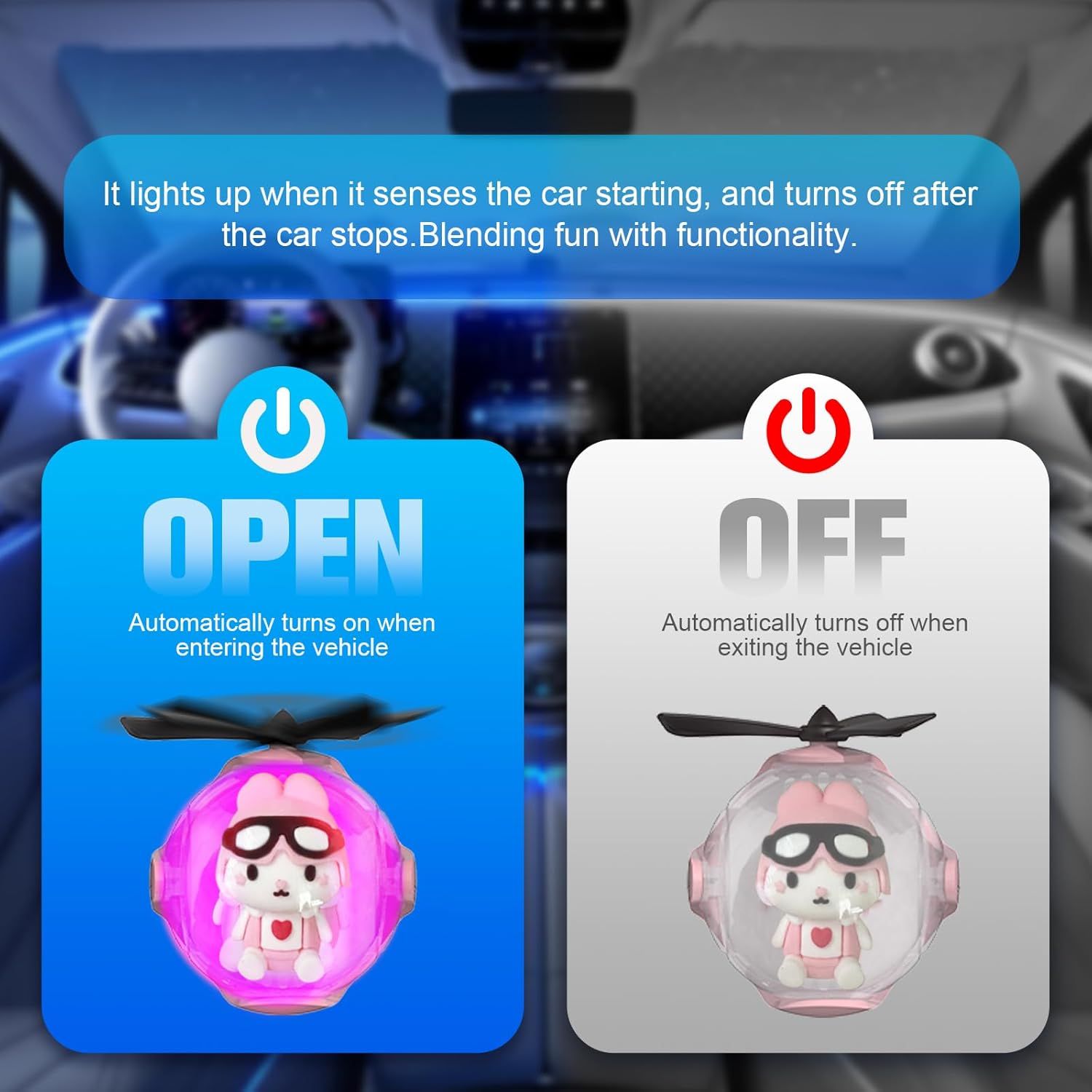 Pink Bunny Car Air Freshener with 6-Color Auto Light Up & 4 Scented Replacements Tablets – Light Scent, Decorative Auto Accessories, Cute Easter Decorations, Mother's Day and Father's Day Small Gift