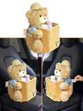 Cute Plush 2 in 1 Car Tissue Box and Trash Can Teddy Bear Tissue Box Plush Animals Cute Holder Plushie Multifunctional Organizer Creative Accessories for Women,Straw Hat Bear