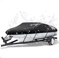 600D Oxford Cloth Boat Cover for 20-22 Feet V-Hull Boat, Waterproof UV Protection Dustproof Marine Cover for 20'~22' Speedboat Motor Yacht, Adjustable Strap & Elastic Hem for Outdoor Storage & Trailer Transport