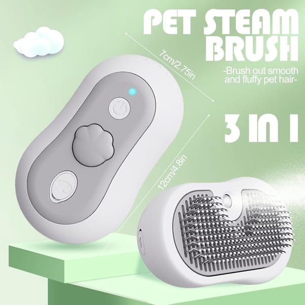 3 in 1 Steam Cat Brush, USB Rechargeable Pet Steaming Grooming Brush with Water Tank & Release Button, Self-Cleaning Massage Hair Remover Comb for Long Short Haired Dogs and Cats