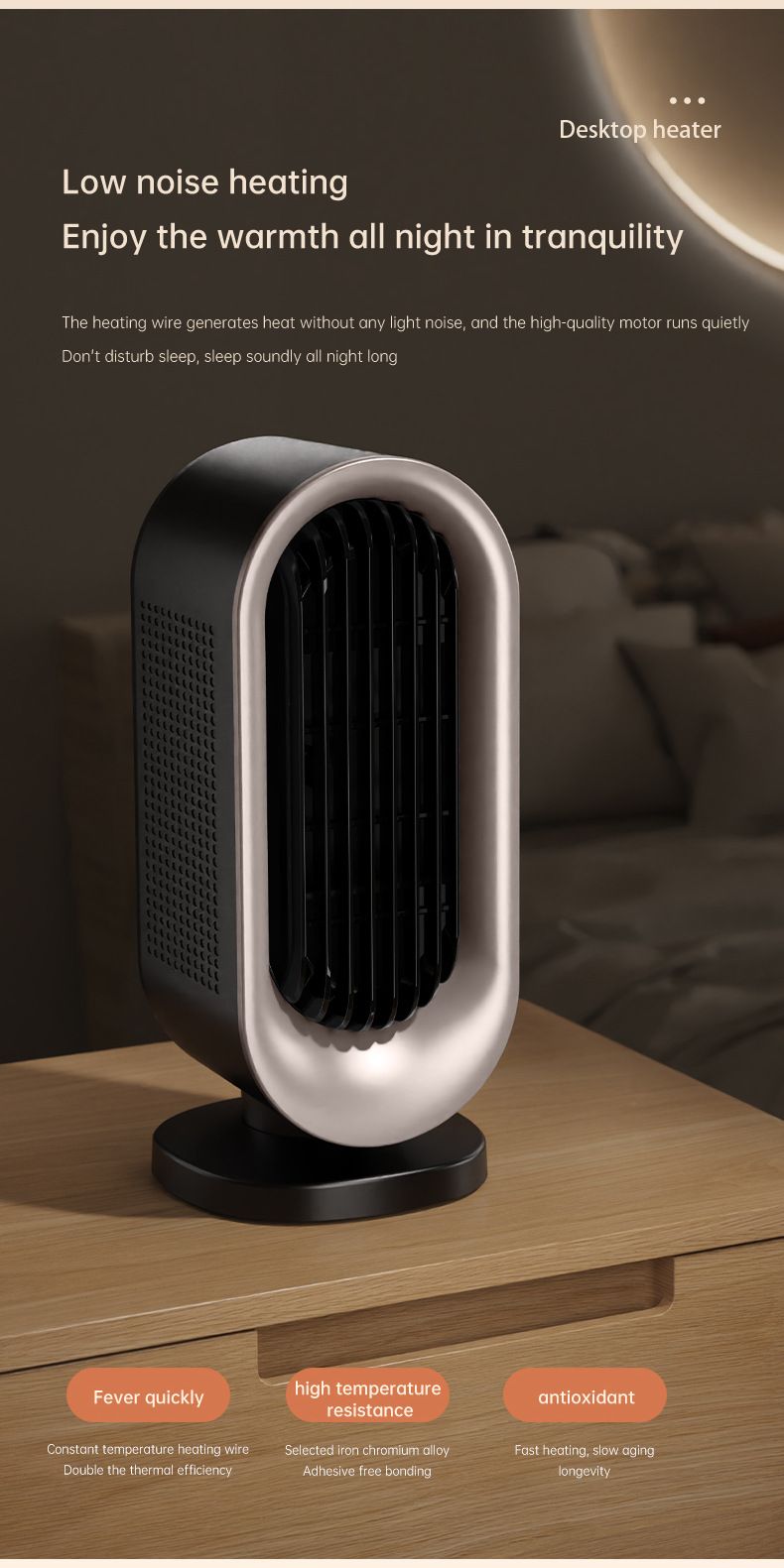 Desktop Vertical Space Heater with Remote Control, Fast Heating PTC Electric Fan Heater, Portable Mini Winter Electric Space Heater for Bedroom Office Home Indoor Heating（Black & Silver）