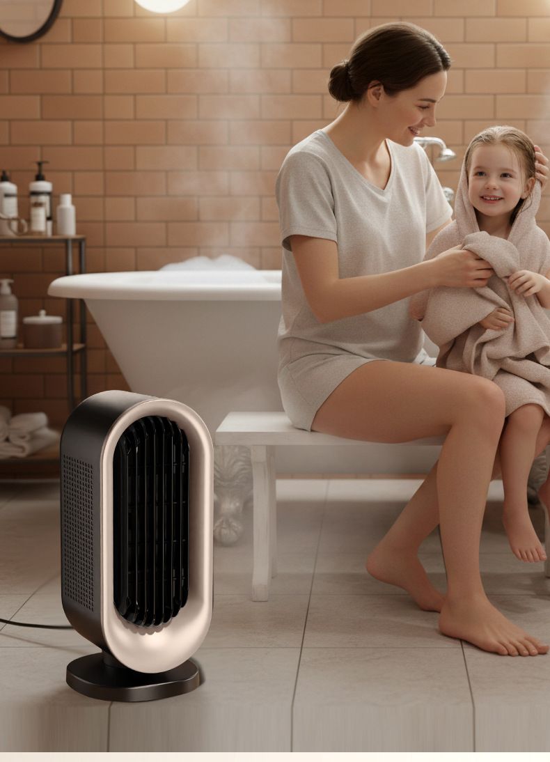 Desktop Vertical Space Heater with Remote Control, Fast Heating PTC Electric Fan Heater, Portable Mini Winter Electric Space Heater for Bedroom Office Home Indoor Heating（Black & Silver）