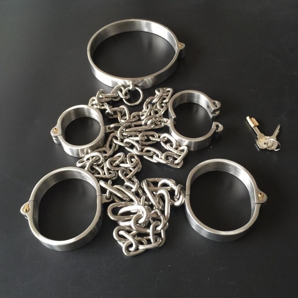 House Of Dasein Metal Restraints Set Stainless Steel Locking Collar Cuffs Kit Bdsm - Male