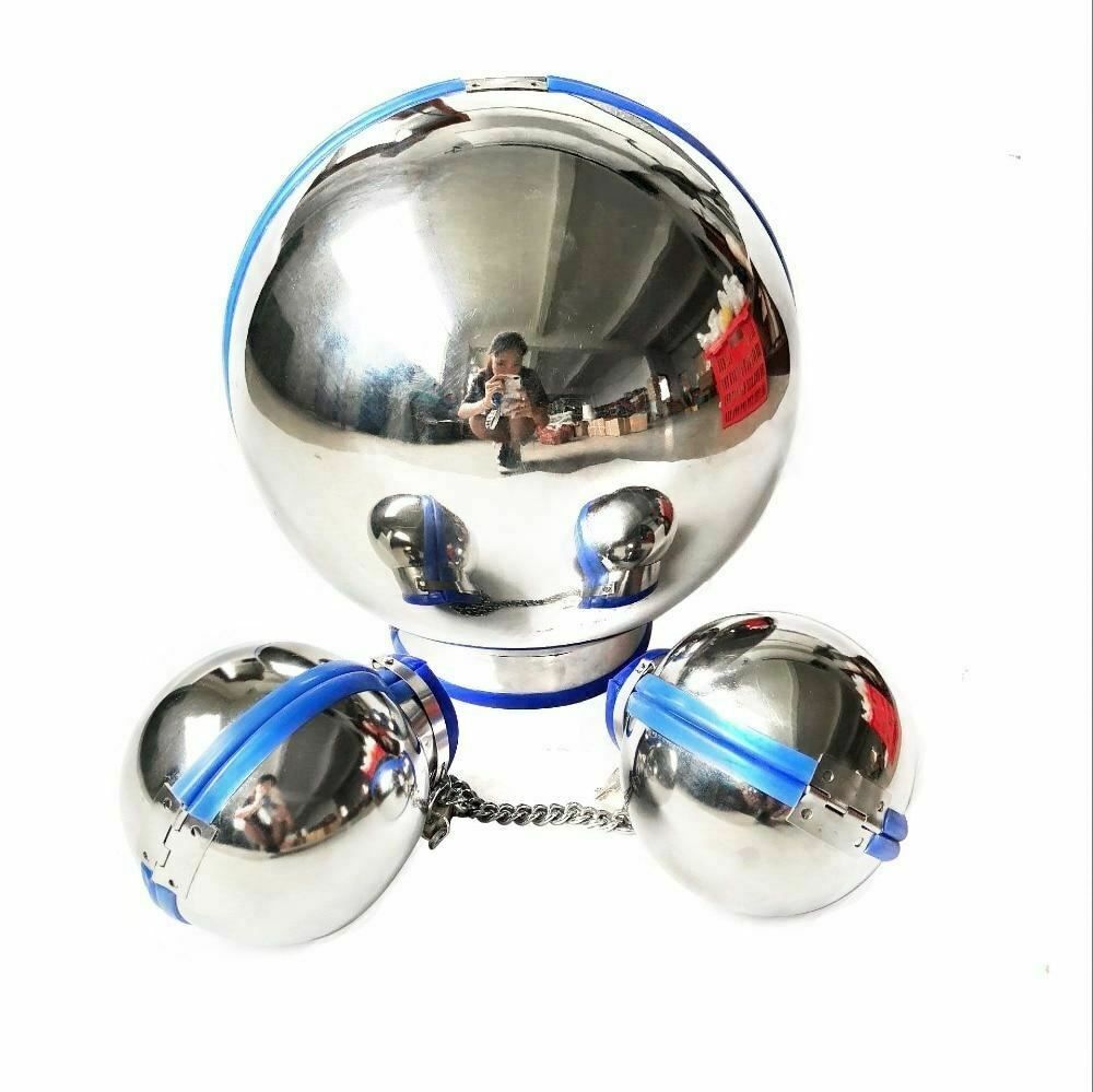 House Of Dasein 3Pcs Stainless Steel Bondage Hood Ball Cuffs Sensory Deprivation Restraints Bdsm - Pink - Female