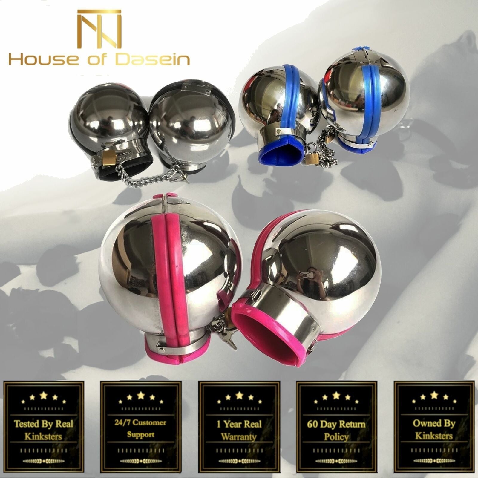 House Of Dasein 3Pcs Stainless Steel Bondage Hood Ball Cuffs Sensory Deprivation Restraints Bdsm - Black - Male