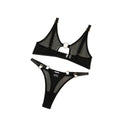 Minimally Designed Underwire Bra Set With Sexy Perspective Mesh And Erotic Lingerie Two Piece - Black - L