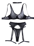 House Of Dasein Vertical Pattern Perspective Mesh Sexy Underwear Garter Belt Leg Ring Set - Small