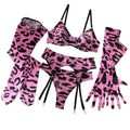 House Of Dasein Leopard Print Sexy Bra Gloves And Thigh High Socks Set For Women - Pink Leopard Print - S