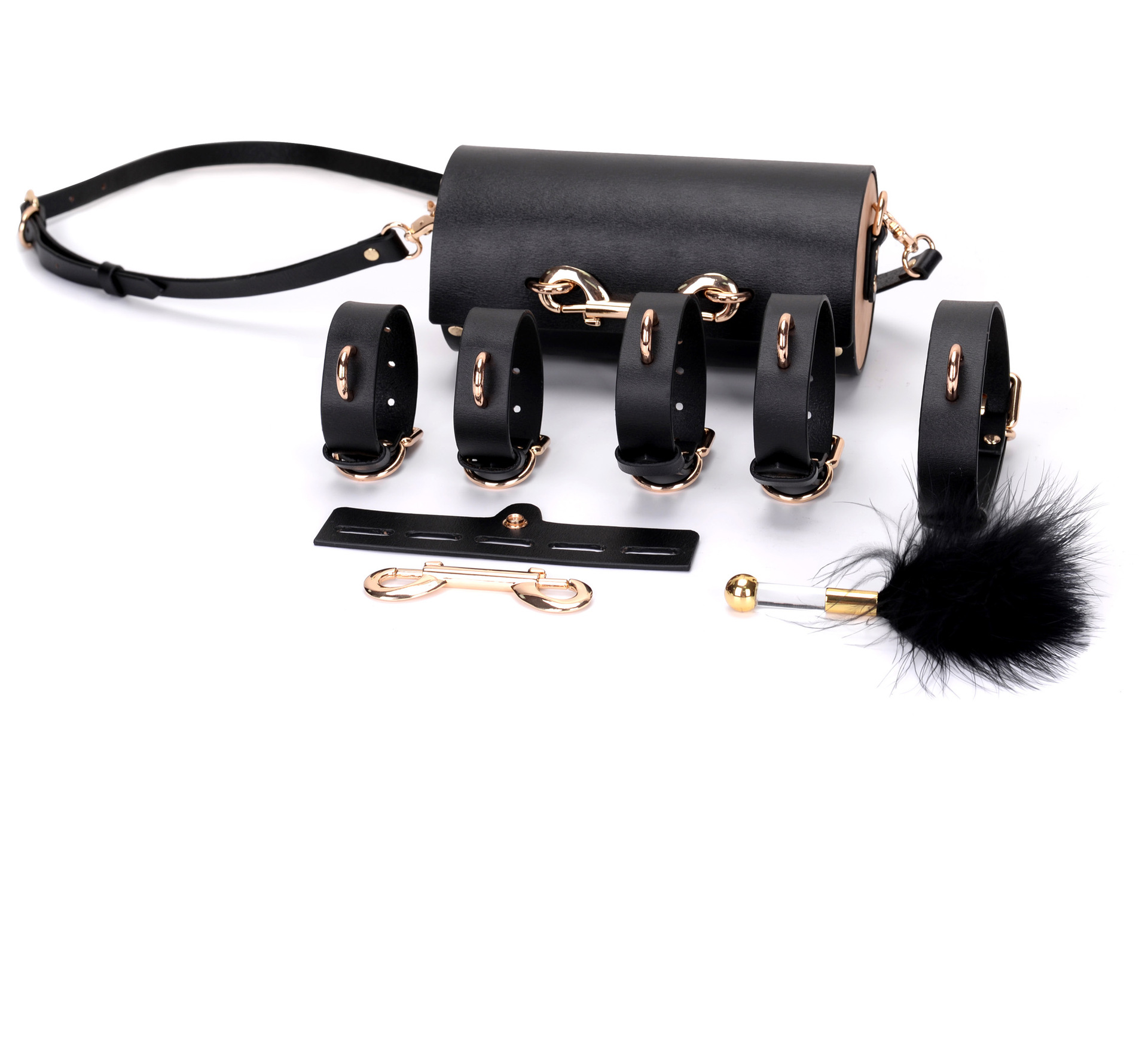 House Of Dasein Leather Bondage Restraint Set For Couples Handcuffs And Foot Cuffs Erotic Toys Adult Play Kit - Black