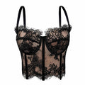 House Of Dasein French Lace Sexy Strapless Camisole Elegant Fitted Bra With Padded Boning Slimming Top For Women - Black - 38C/85