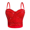 House Of Dasein Short Design Multi Color Pressed Stripe Outerwear Shaping Boned Bra With Padded Strappy Camisole - Red - 40C/90