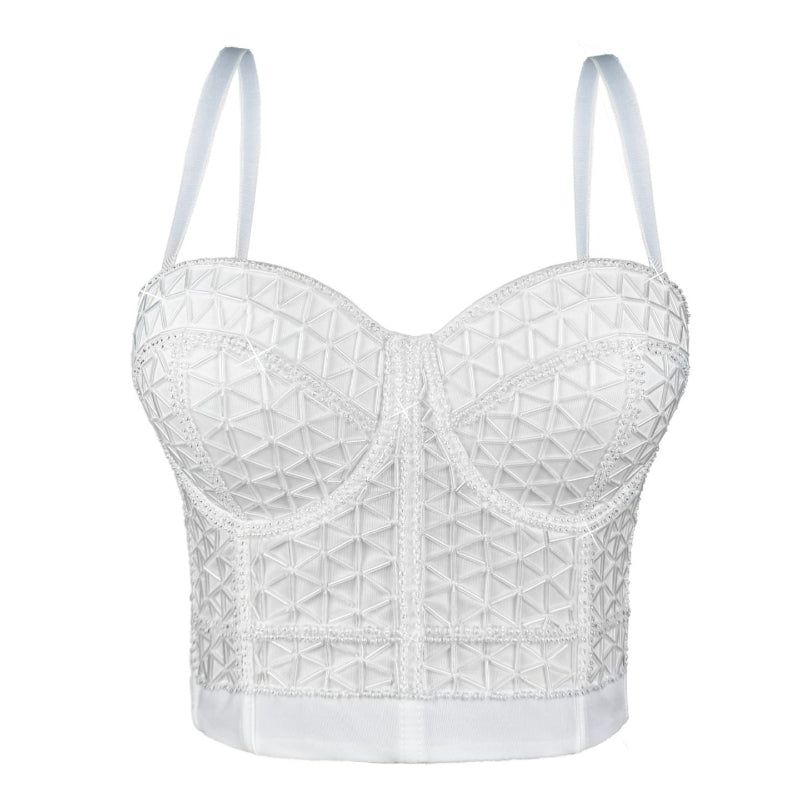 House Of Dasein Short Design Multi Color Pressed Stripe Outerwear Shaping Boned Bra With Padded Strappy Camisole - White - 36B/80