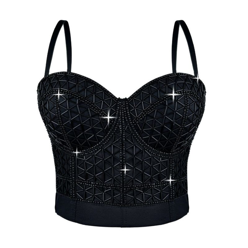 House Of Dasein Short Design Multi Color Pressed Stripe Outerwear Shaping Boned Bra With Padded Strappy Camisole - Black - 34B/75