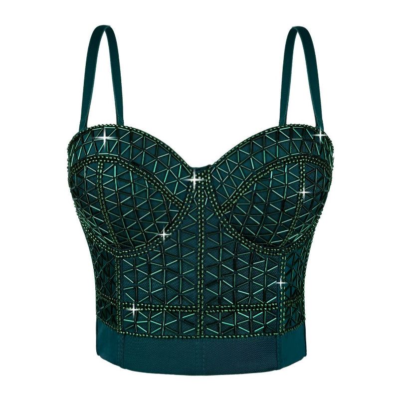 House Of Dasein Short Design Multi Color Pressed Stripe Outerwear Shaping Boned Bra With Padded Strappy Camisole - Green - 34B/75