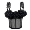 House Of Dasein French Style Charm Strapless Top Women's Outerwear Vintage 3D Pearl Flower Boned Bustier Blouse - Black - 34B/75