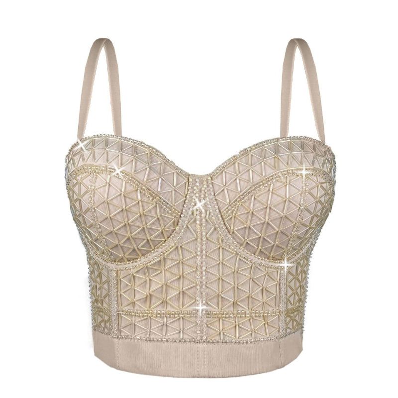 House Of Dasein Short Design Multi Color Pressed Stripe Outerwear Shaping Boned Bra With Padded Strappy Camisole - Apricot - 34B/75