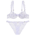 Style Lingerie Sexy Ultra Thin Pure Desire Embroidered Lace Bra Set For Large Breasts And Plus Size - White + Briefs - M