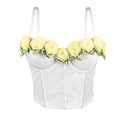House Of Dasein Sexy French Style High-Grade Strapless Top Rose Mesh Gathered Fishbone Bustier For Women - White - 40C/90