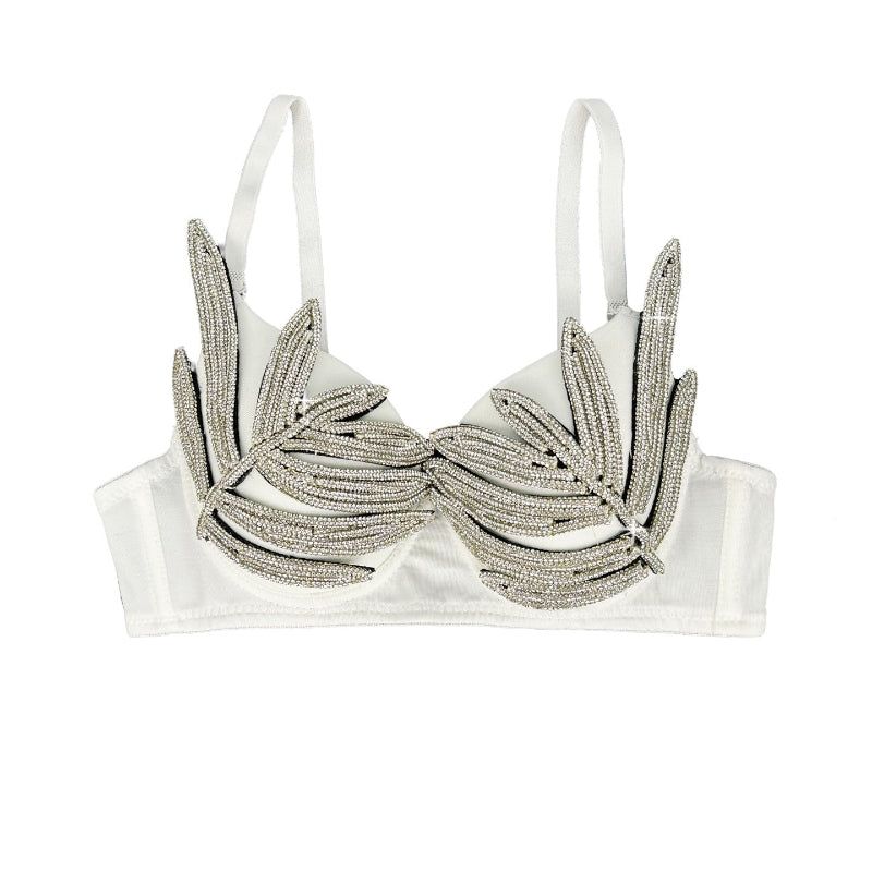 House Of Dasein Evening Dress Party High Design Silver 3D Rhinestone Shaping Bra Outerwear - White - 38C/85