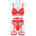 House Of Dasein Spring And Summer Fashion Lace Complex Craft Gathered Hollow Out Mesh Sexy Lingerie Four Piece Set For Women - Red - Xl