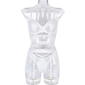 House Of Dasein Spring And Summer Fashion Lace Complex Craft Gathered Hollow Out Mesh Sexy Lingerie Four Piece Set For Women - White - S