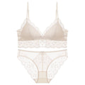 Sexy Lace Bra Set For Women French Style Thin Strap Backless Triangle Cup Wireless - Skin Color Set - M