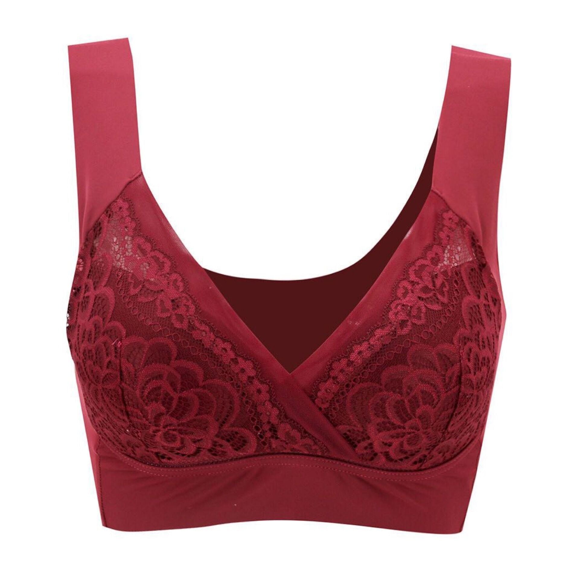 House Of Dasein High End Seamless Large Size Bra For Women Lace Backless Cupless Thin Style - Wine Red - 3L