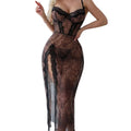 Lace Leopard Print High Slit Strap Dress With Pure Desire And Seductive Charm - Leopard Print - M