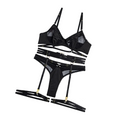 House Of Dasein Spring And Summer Fashion Lace Complex Craft Gathered Hollow Out Mesh Sexy Lingerie Four Piece Set For Women - Black - L