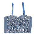 House Of Dasein Denim Tube Top With Built In Pads And Shaping Open Back Beaded Strapless Camisole For Women - Denim Blue - 40C/90