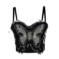 House Of Dasein Cross Border Butterfly Strapless Bra With Unique High End Feel Fitted Spliced Denim Boned Bustier Camisole - Black - 36B/80