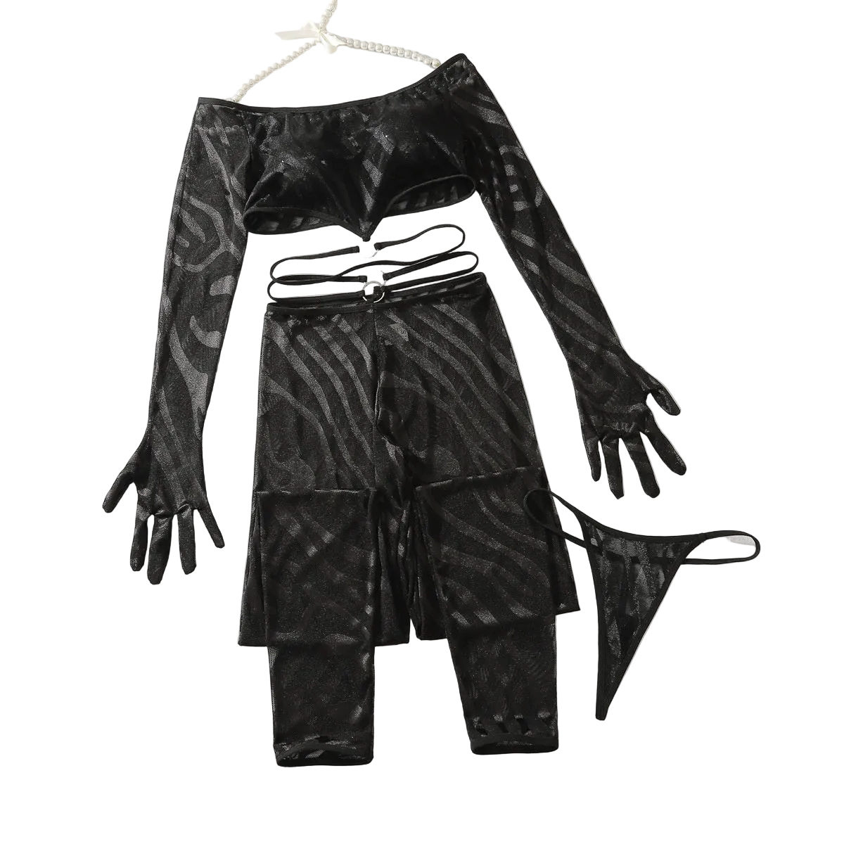 House Of Dasein Perspective Hot Girl Set Sexy Temptation Nightlife Underwear 3 Piece - Black - M