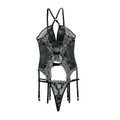 House Of Dasein Perspective Mesh Seduces Body Shaping Gathers Sexy Hollow Underwear Two Piece Set - Black And Silver - M