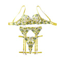 House Of Dasein Mesh Perspective Fashion Sexy Pure Desire Temptation Underwear Fun Four Piece Set - Lemon Yellow - M