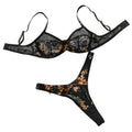 House Of Dasein Lace Printed Contrast Color Sexy Comfortable All Match Push Up Bra Set With Steel Ring Support And Adjustable Design - Black - L