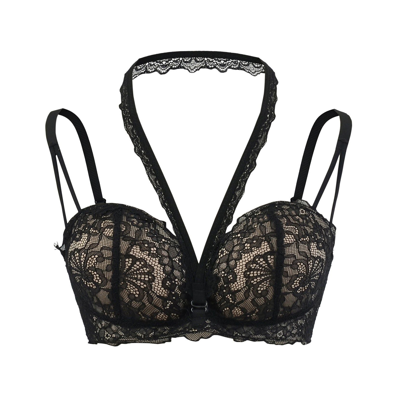 House Of Dasein Bra With Chest Cushion Lace Neck Strap Suspender Underwear - Black - 34