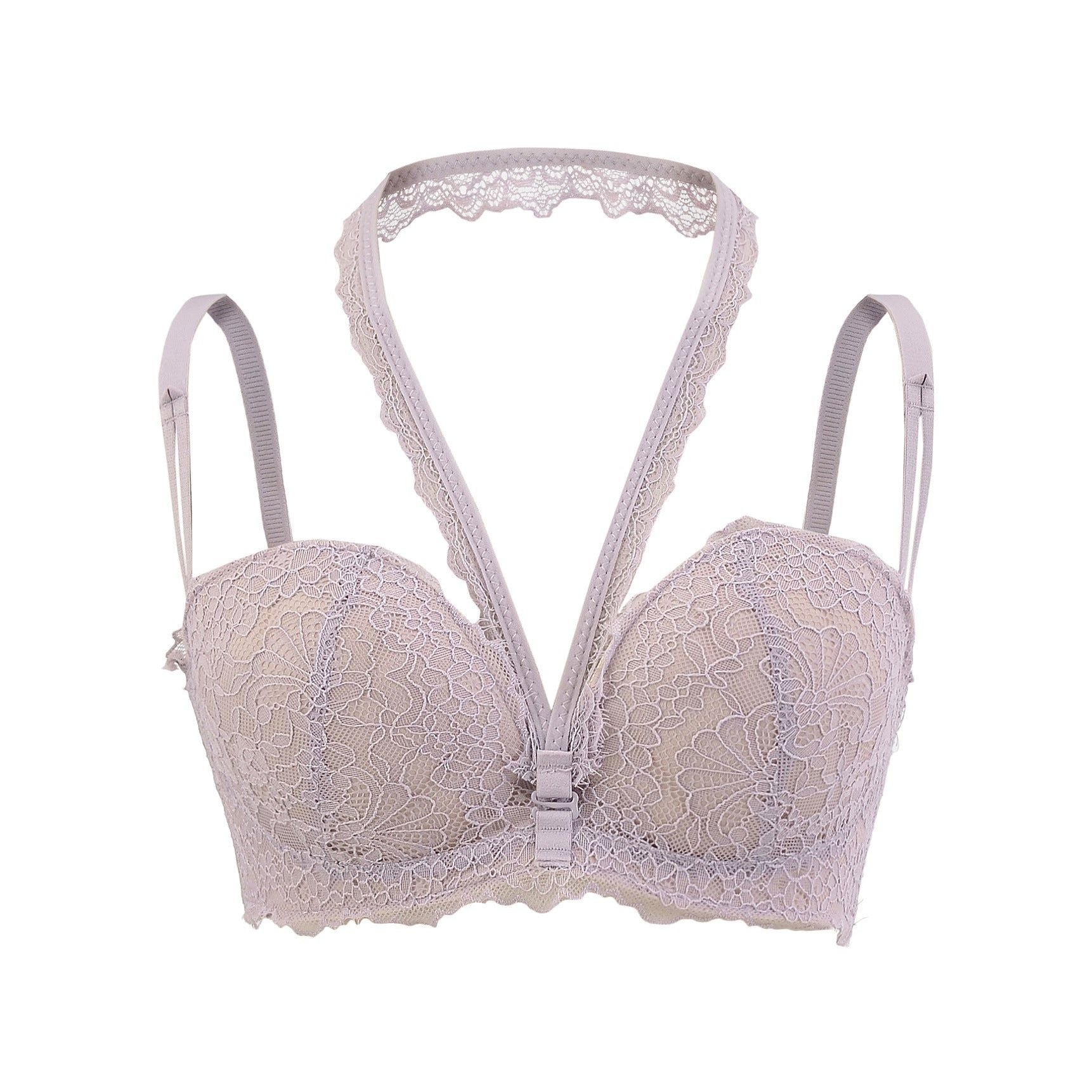House Of Dasein Bra With Chest Cushion Lace Neck Strap Suspender Underwear - Purple - 34
