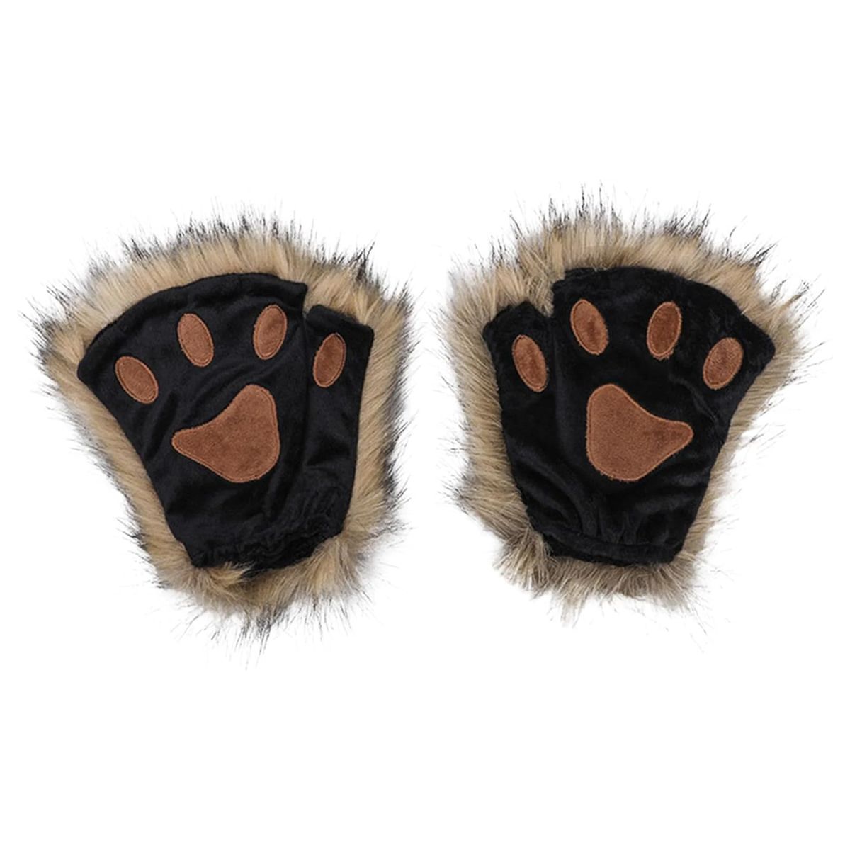 Therian Paws Cat Paw 1 Pair Half Finger Therian Paws Cute Embroidered Fur Paws Decorative Realistic Paw Gloves For Kids Adults Cosplay Stage Black Brown - Black Brown