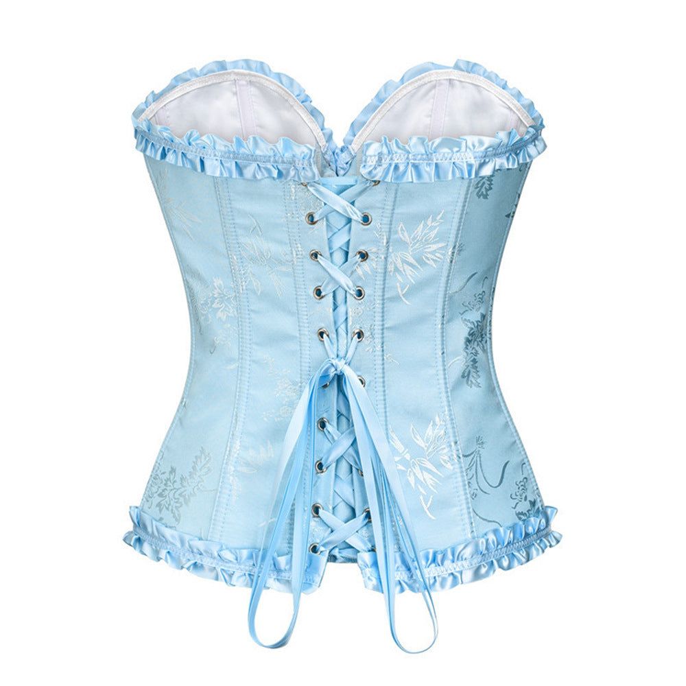 S Blue Women's Floral Lace Overbust Corset Waist Cincher Bustier Top For Shapewear & Costume