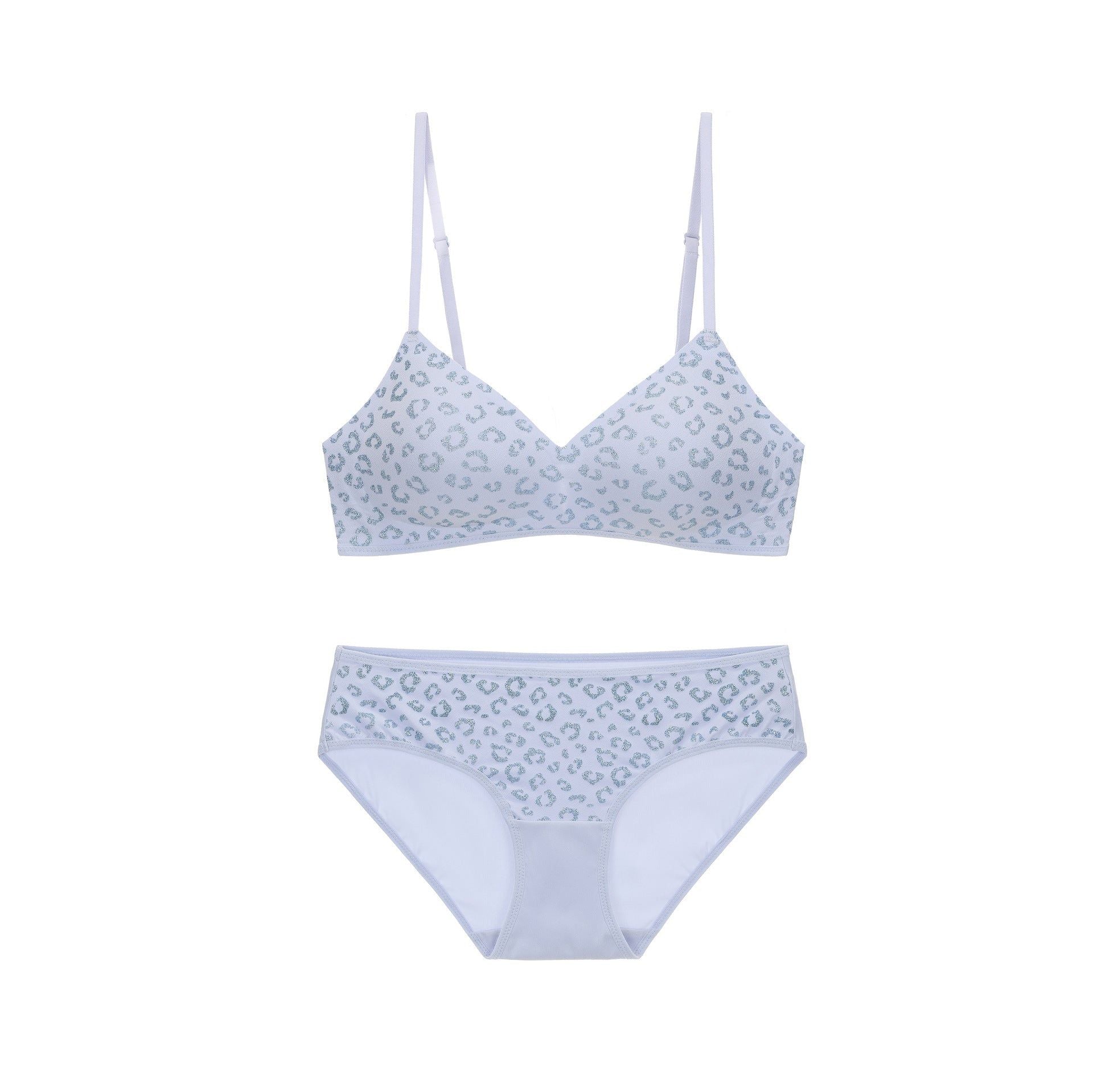 Seamless Women's Invisible Jelly Gel Fixed Cup Small Chest Gathering Soft Support Sexy Deep V Wireless Bra Set - Blue - Xl